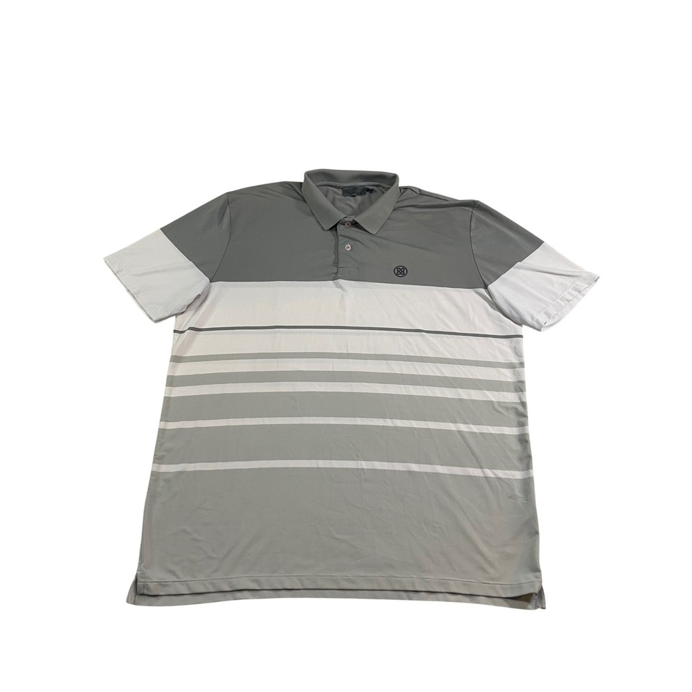 G/FORE Mens XL Grey White Striped Performance Golf Polo Shirt Short Sleeve